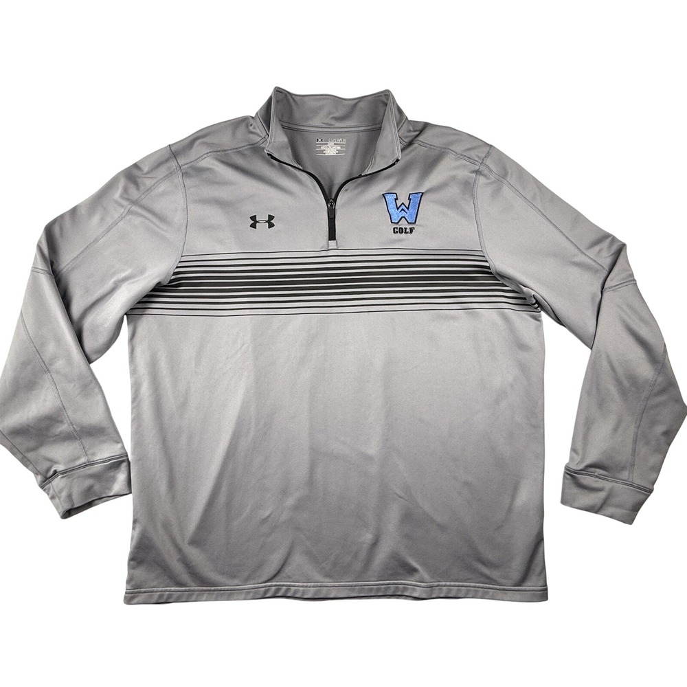Under Armour Sweater 1/4 Zip Men XXL Grey Loose Pullover W Golf Logo Preppy